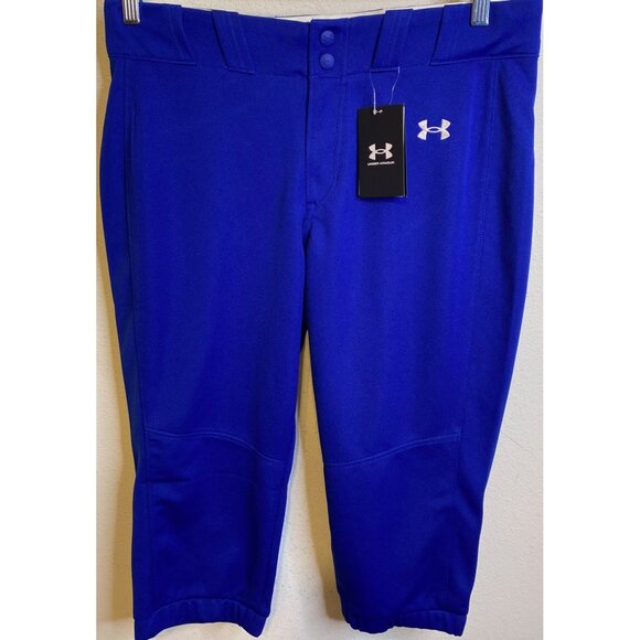 NEW Under Armour Softball Baseball Pants Women’s Large Cropped Stretch BLUE - Picture 1 of 5
